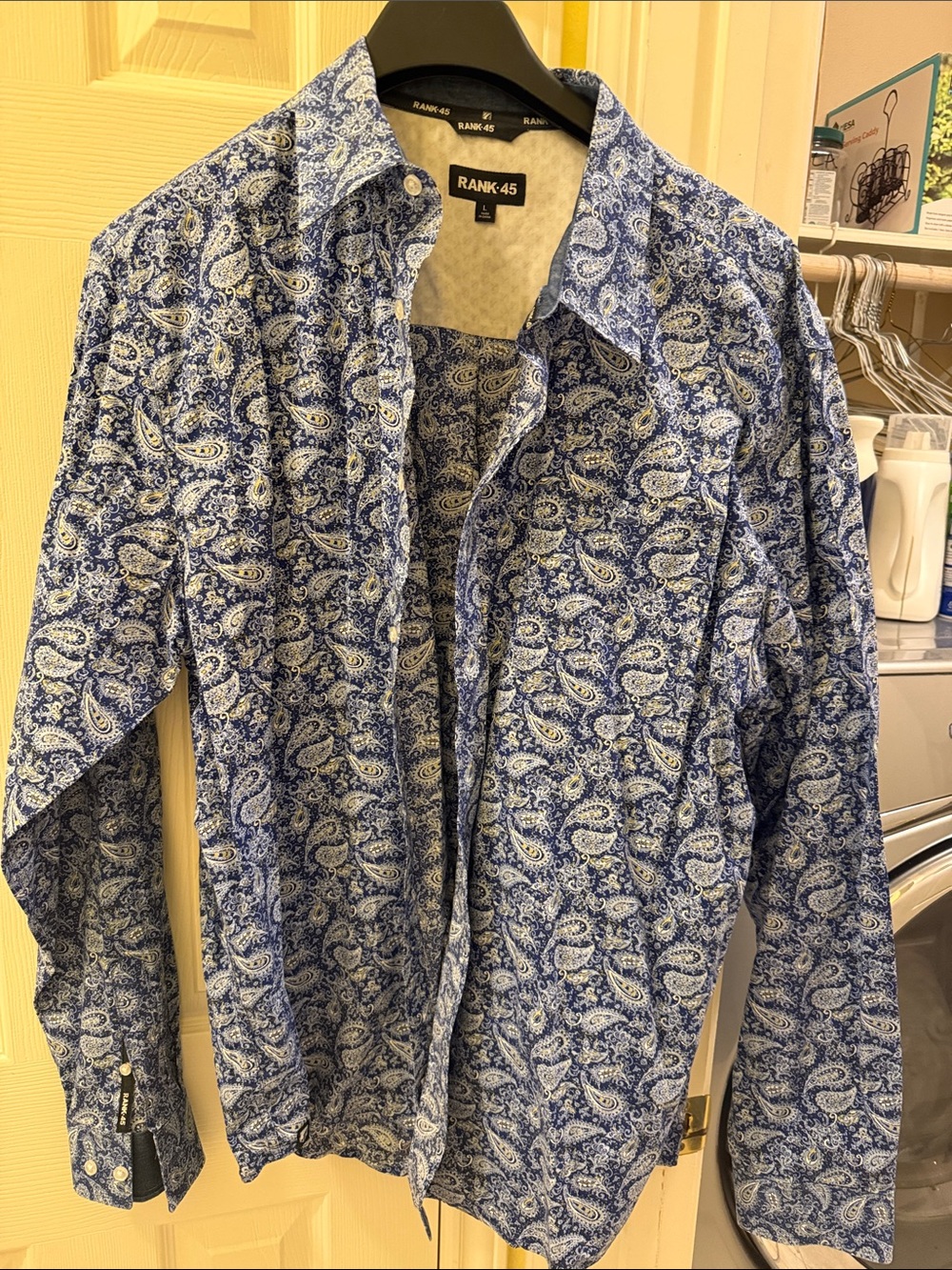 Rank-45 Men's Blue Paisley Casual Button-Down Shirt